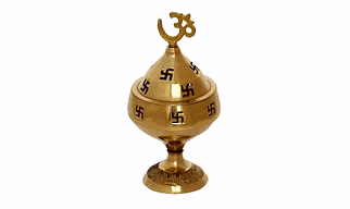 Brass Om and Swastik Symbol Decorative Brass Diya - Auspicious Designer Akhand Diya for Puja