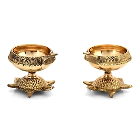 Kuber Kachua Diya Oil with Stand Pure Brass Diya for Puja (Pack of 2)