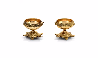 Kuber Kachua Diya Oil with Stand Pure Brass Diya for Puja (Pack of 2)