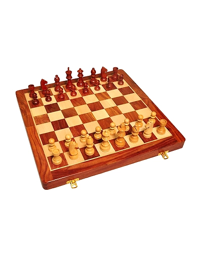 Handmade Foldable Magnetic Chess Board Set Wooden with Magnetic Pieces and Extra Queens for Kids and Adults (14x14 Inches, Brown)-6
