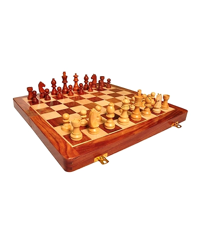 Handmade Foldable Magnetic Chess Board Set Wooden with Magnetic Pieces and Extra Queens for Kids and Adults (14x14 Inches, Brown)-7