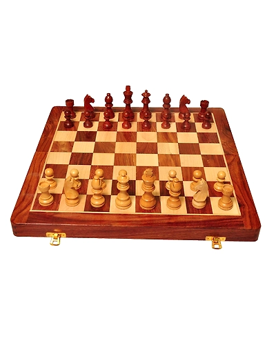 Handmade Foldable Magnetic Chess Board Set Wooden with Magnetic Pieces and Extra Queens for Kids and Adults (14x14 Inches, Brown)-WoodenChessBoars14inch