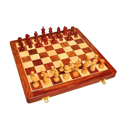 Handmade Foldable Magnetic Chess Board Set Wooden with Magnetic Pieces and Extra Queens for Kids and Adults (14x14 Inches, Brown)-1