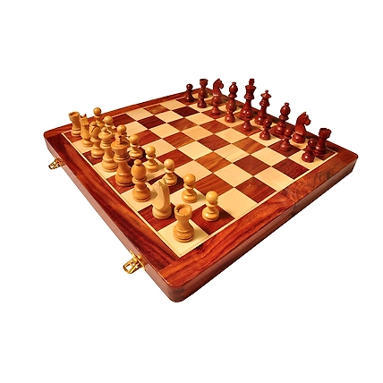 Handmade Foldable Magnetic Chess Board Set Wooden with Magnetic Pieces and Extra Queens for Kids and Adults (14x14 Inches, Brown)-2