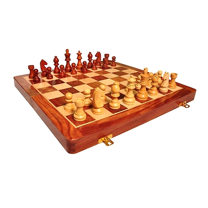 Handmade Foldable Magnetic Chess Board Set Wooden with Magnetic Pieces and Extra Queens for Kids and Adults (14x14 Inches, Brown)-3