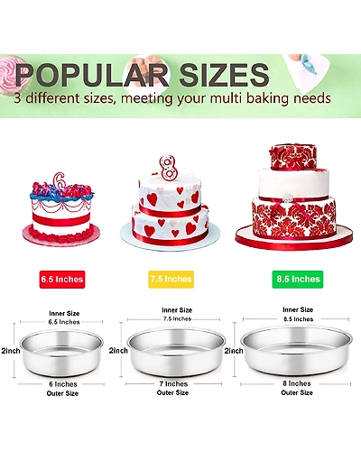Aluminium Cake Mould Round Set of 3 Mould Cake Mold Pans 3-Piece Set Aluminum Heavy Duty Rectangular Wedding/Birthday/Party Cake-3