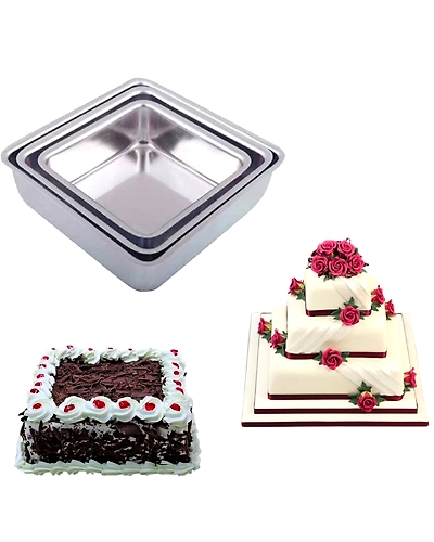 Aluminium Cake Mould Square Set of 3 Mould Cake Mold Pans 3-Piece Set Aluminum Heavy Duty Rectangular Wedding/Birthday/Party Cake-2