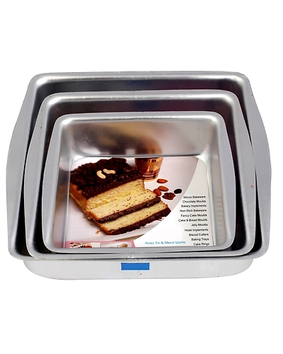 Aluminium Cake Mould Square Set of 3 Mould Cake Mold Pans 3-Piece Set Aluminum Heavy Duty Rectangular Wedding/Birthday/Party Cake-5