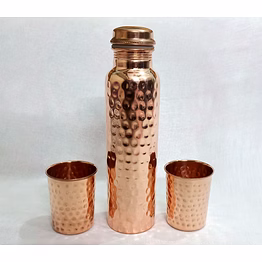 hammered copper water bottle & glass cpbt-001