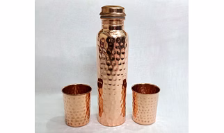 Hammered Copper Water Bottle & Glass CPBT-001