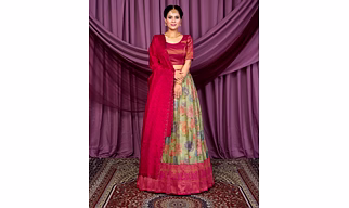 Digital Print Self-Jacquard Lehenga Set