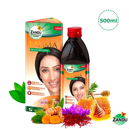 Zandu Lalima Syrup | Scientifically Proven Blood Purifier Syrup for Glowing, Acne &amp; Pimple Free Face (500ml)-Z1