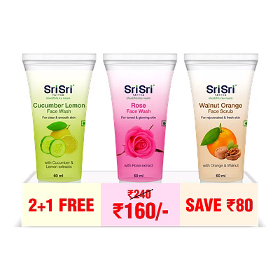 sri sri tattva hydrating combo: cucumber & rose facewash with walnut orange face scrub free* (60ml each)