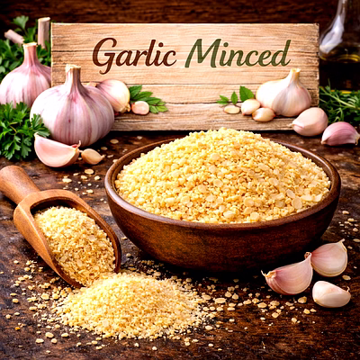 garlic minced dehydrated garlic ingredient | adizo exports bulk supply for wholesalers, distributors & importers