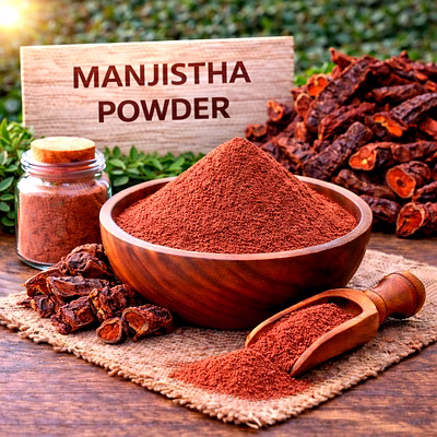 manjistha powder herbal powder ingredient | adizo exports bulk supply for wholesalers, distributors & importers