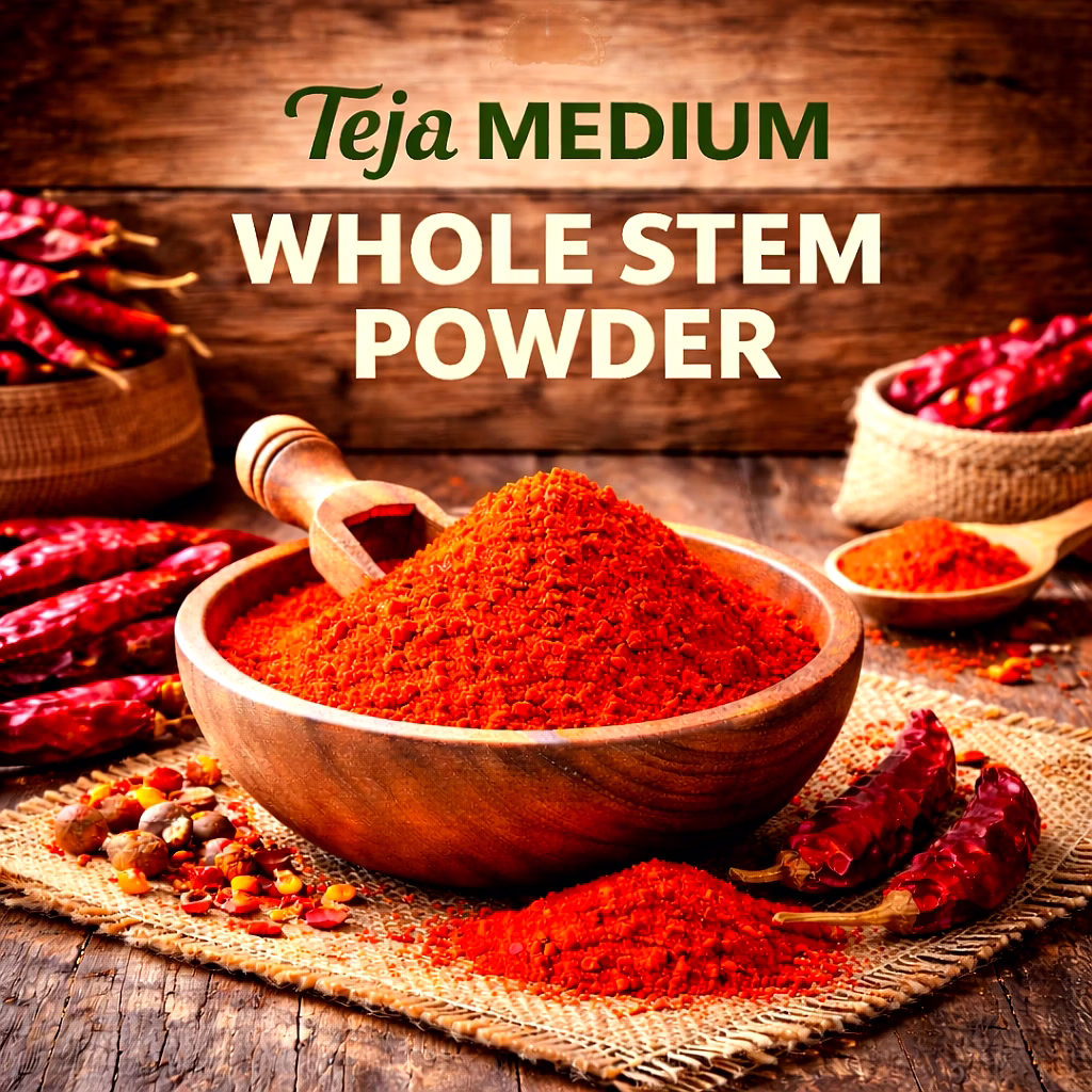 teja medium – whole stem red chilli powder | wholesale red chilli powder for spice importers