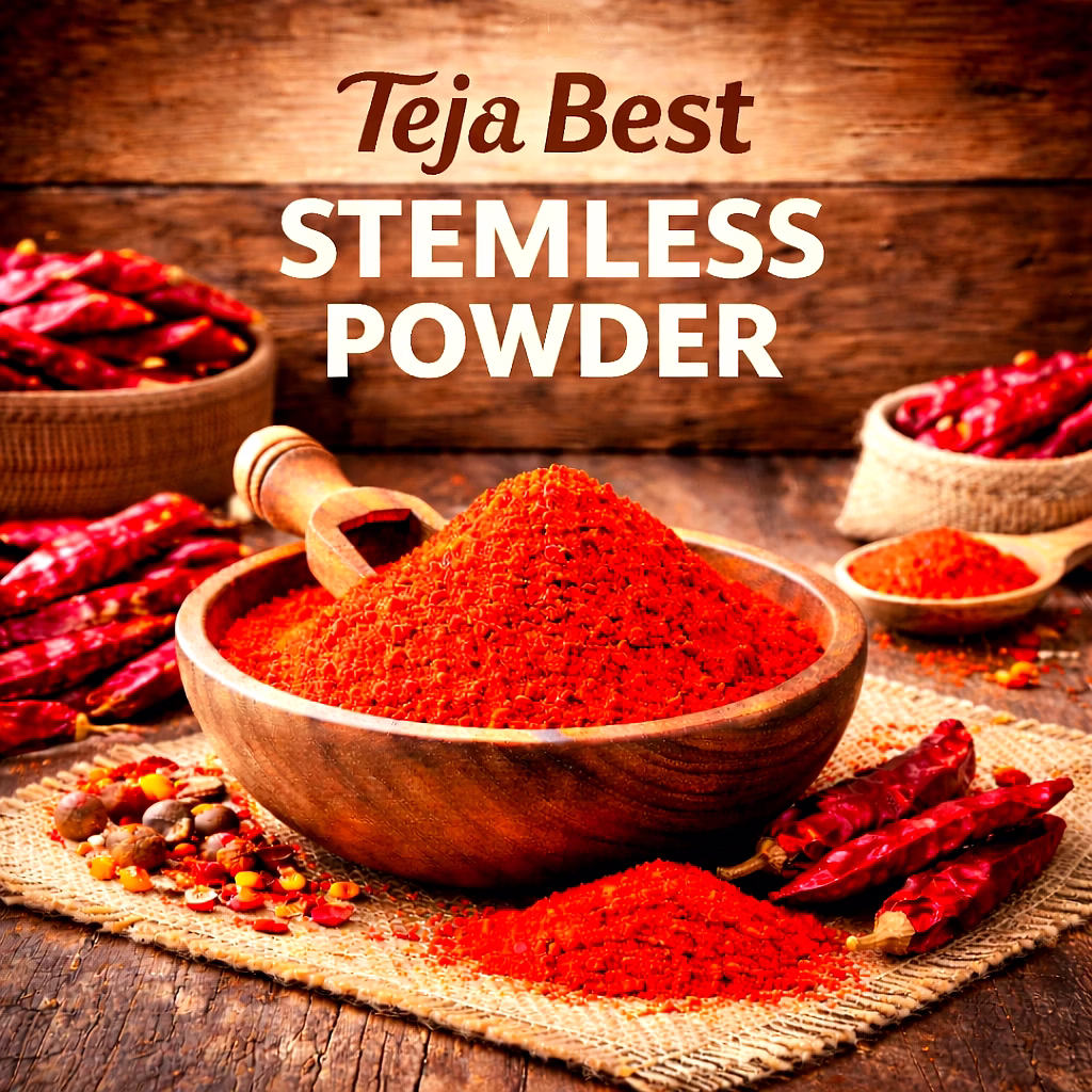 teja best – stemless red chilli powder | wholesale red chilli powder for spice importers