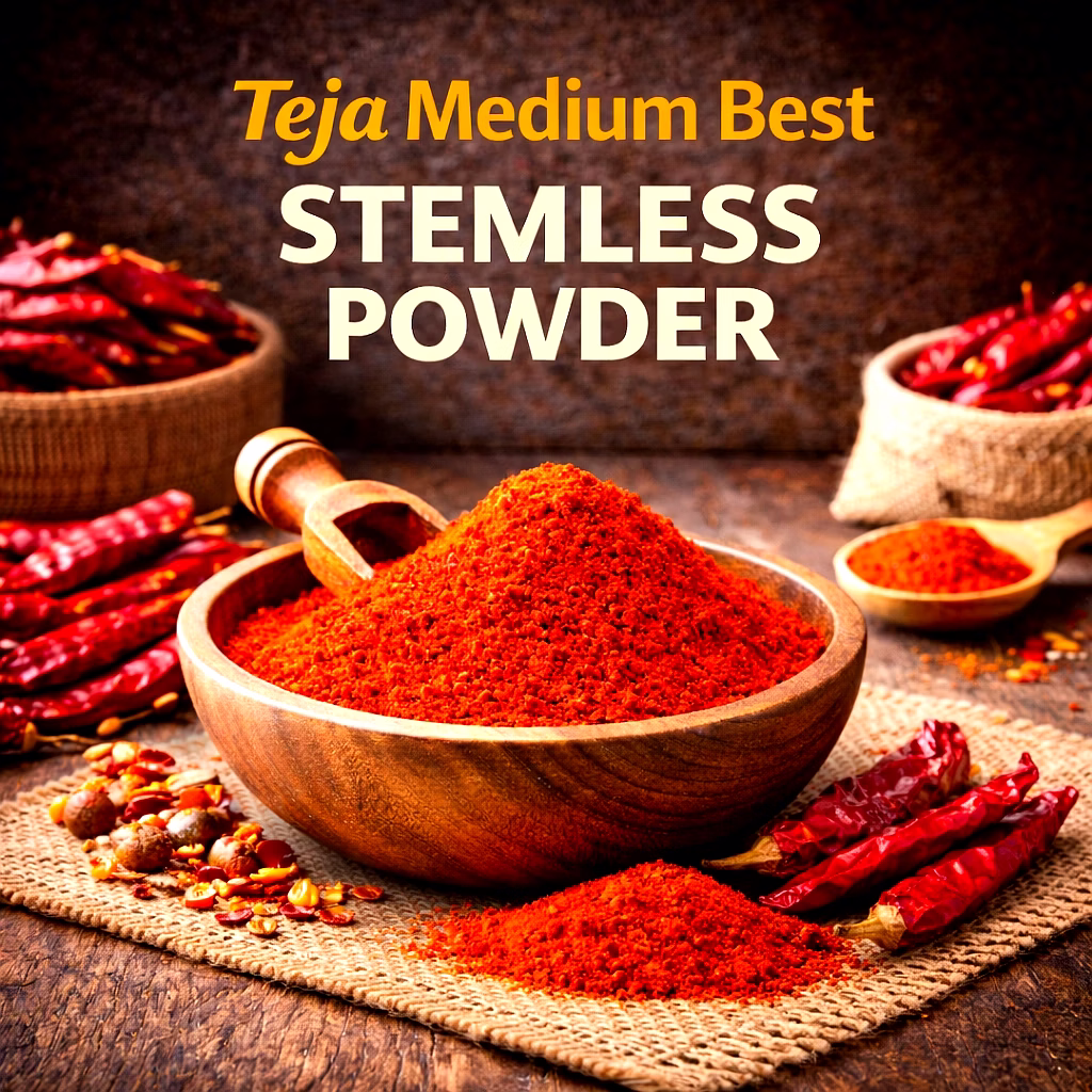 teja medium best – stemless red chilli powder | wholesale red chilli powder for spice importers