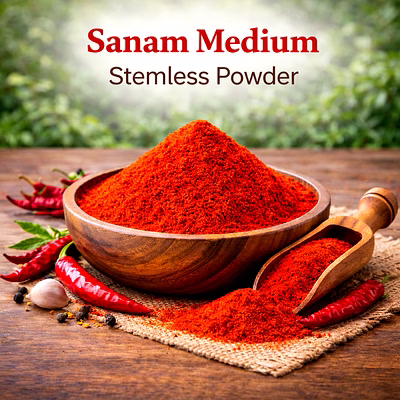 sanam medium – stemless red chilli powder | adizo exports bulk supply for wholesalers, distributors & importers