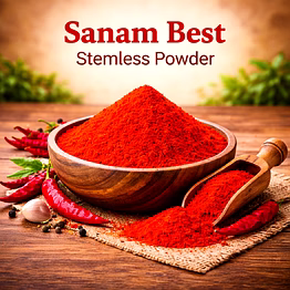 sanam best – stemless red chilli powder | adizo exports bulk supply for wholesalers, distributors & importers