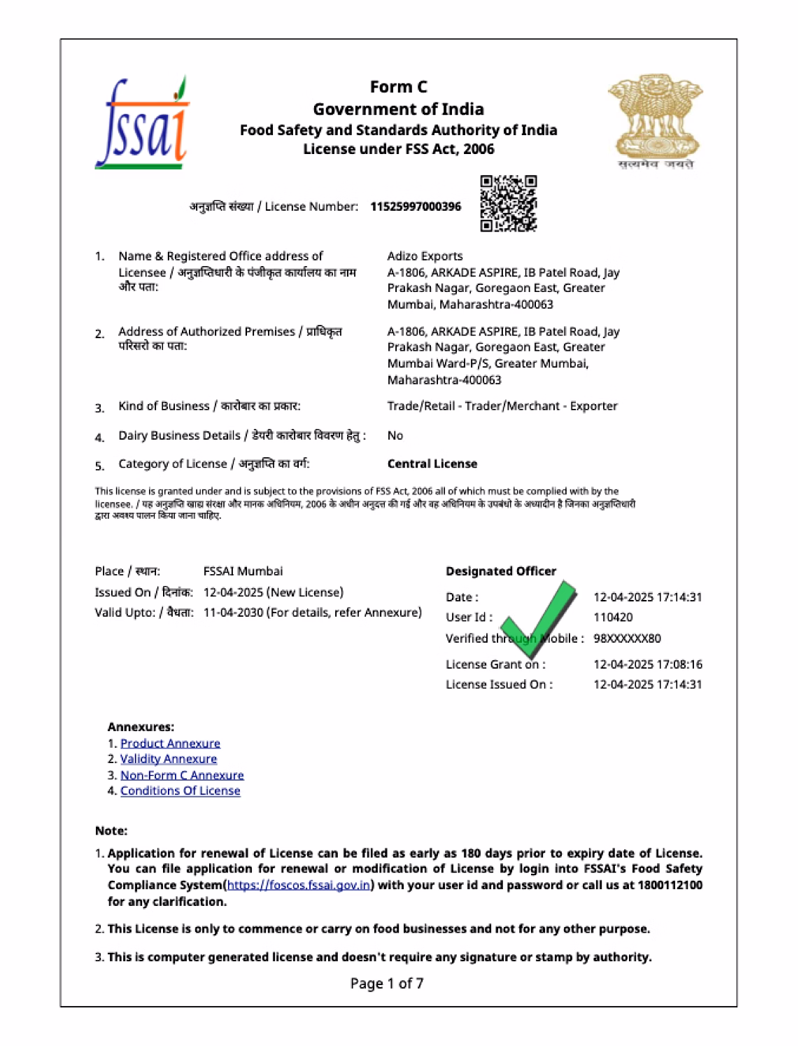 FSSAI Certificate