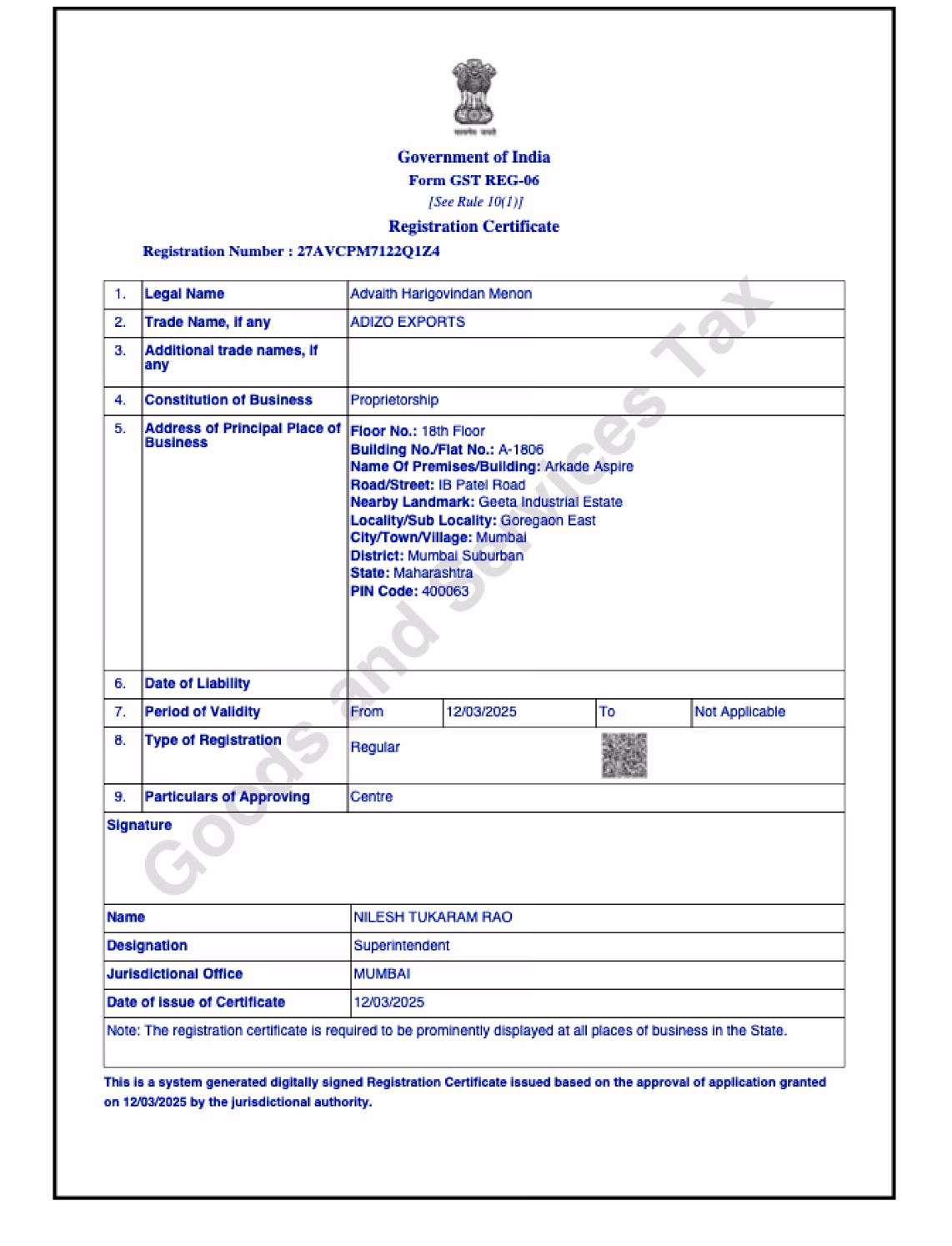 GST Certificate
