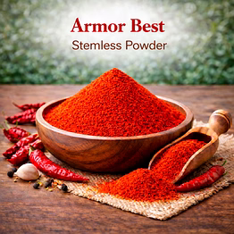armor best – stemless red chilli powder | adizo exports bulk supply for wholesalers, distributors & importers