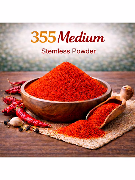 355 Medium – Stemless Red Chilli Powder | Wholesale Red Chilli Powder for Spice Importers