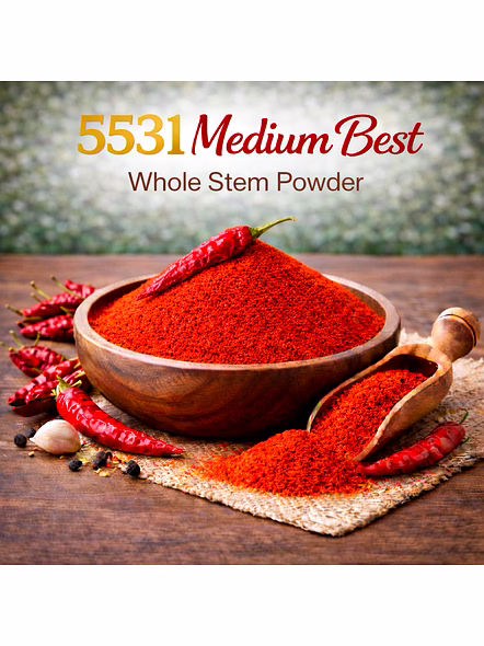 5531 Medium Best – Whole Stem Red Chilli Powder | Wholesale Red Chilli Powder for Spice Importers