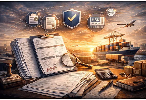 export documentation, customs clearance checklist, and global shipping trade concept for importers.
