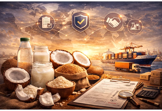 coconut oil, coconut milk, desiccated coconut and coconut sugar with global trade, quality and compl