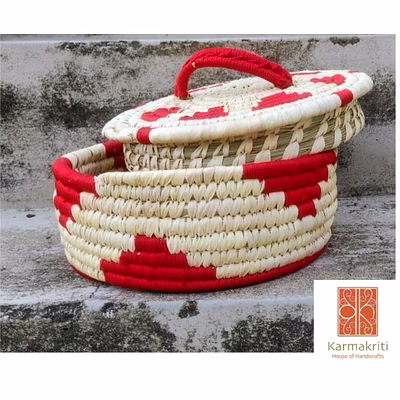 karmakriti sabai grass handmade designer roti basket/jewellery box 8x8x3 inches