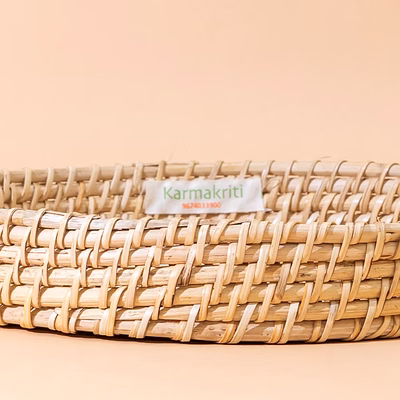 karmakriti bamboo serving tray with handles | round rattan tray