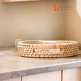 karmakriti rattan tray with handles | bamboo serving tray