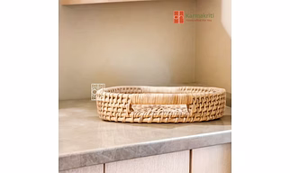 Rattan Tray with handles | Bamboo serving tray