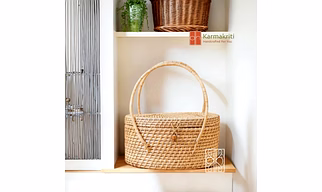 Oval Bamboo basket with Handles | Large Rattan Basket
