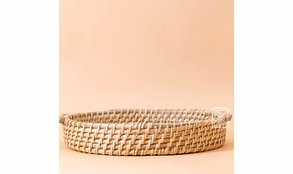 Bamboo serving tray with Handles | Round Rattan Tray
