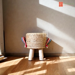 Jute pouffe | Jute stool with cute rainbow handles