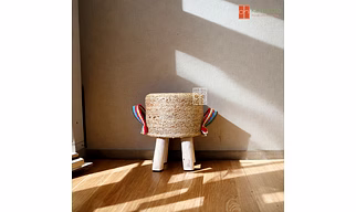 Jute pouffe | Jute stool with cute rainbow handles