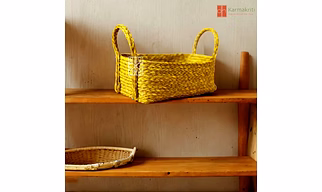 Yellow Wicker Storage Basket | Makeup Organizer