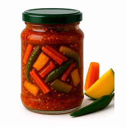 majji export & import mixed vegetable pickle carrot, mango, chilli