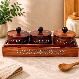 drivetech wooden tray with container set of 3
