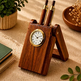 drivetech wooden pen holder with clock