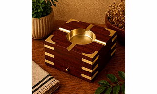 Wooden Ashtray With Cigarette Storage Case