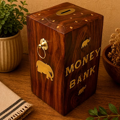 drivetech wooden money bank size: 8x5 inches
