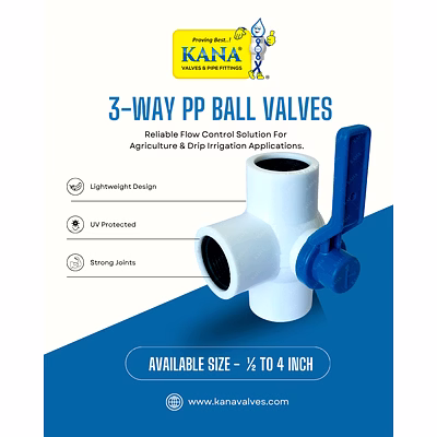 pvc 3- way ball valve white & gray - 3/4 inch (3/4" or 25mm)