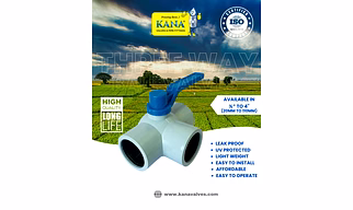 Plastic 3 Way Ball Valve White & Gray - 3 inch (3" or 90mm) for Agriculture purpose