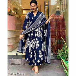 clothaura premium cotton floral printed kurta pant dupatta set for women | stylish ethnic wear for festive and casual occasions | comfortable traditional outfit in navy blue and green