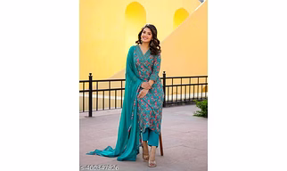 CLOTHAURA Women's Rayon Kurta Pant Dupatta Set - Elegant Printed Straight Kurta with Embroidered Details | Traditional Ethnic Wear for Women - Perfect for Festive & Casual Occasions