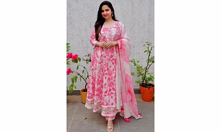 CLOTHAURA Women's Rayon Anarkali Floral Printed Kurta Pant Dupatta Set | Elegant Ethnic Wear for Festive, Party, and Daily Occasions